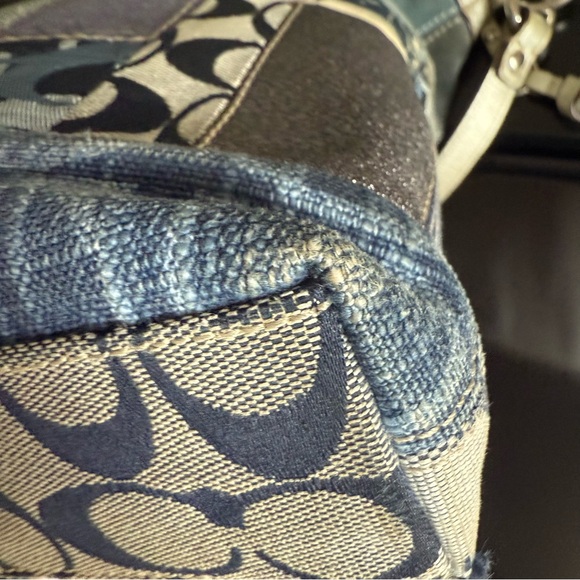 COACH Patchwork Denim Blue Convertible Shoulder Bag Purse Handbag Y2K Suede - Picture 10 of 13